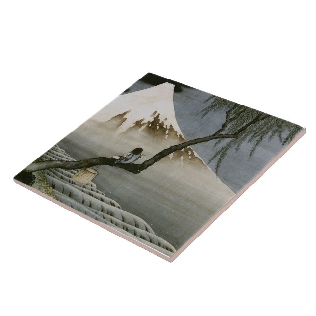 Boy and Mount Fuji Hokusai Japanese Fine Art Ceramic Tile (Side)