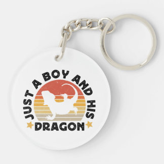 Boy and Pet Bearded Dragon Lizard Funny Saying Keychain