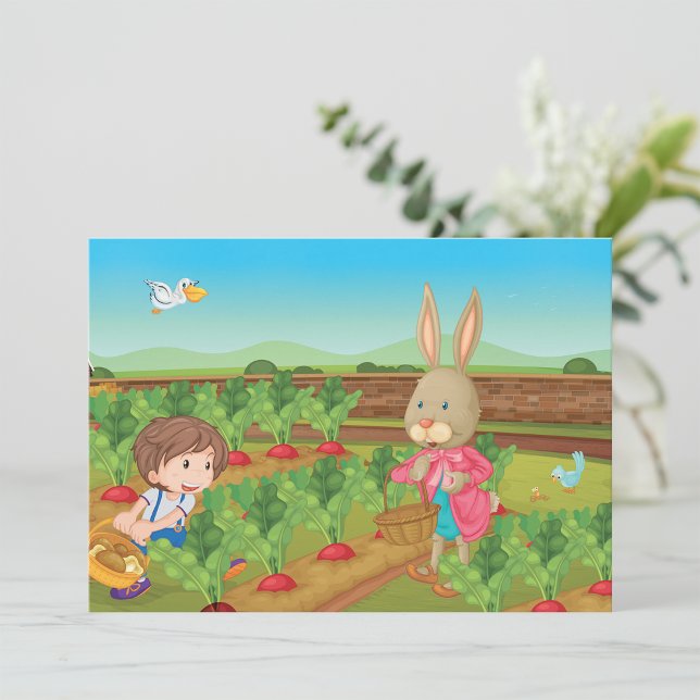 Boy And Rabbit Picking Veggies Invitations (Creator Uploaded)