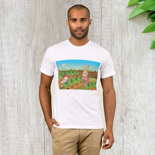 Boy And Rabbit Picking Veggies Mens T-shirt (Creator Uploaded)