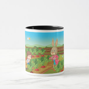 Boy And Rabbit Picking Veggies Mug