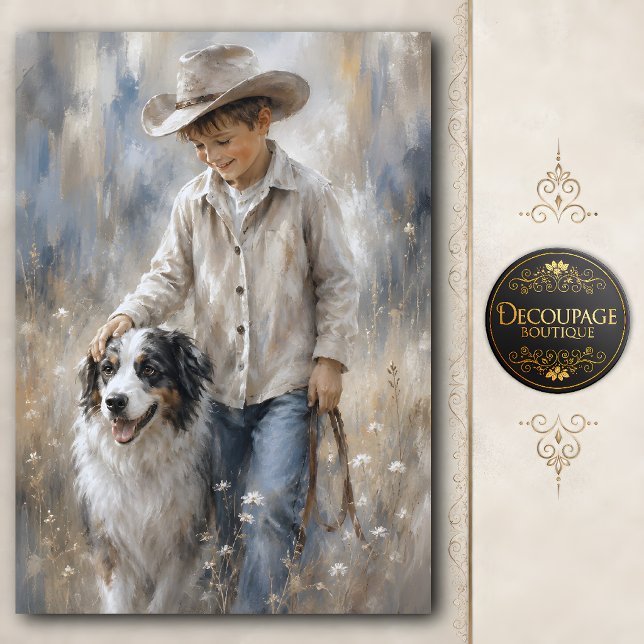 Boy and Ranch Dog Decoupage Tissue Paper (Boy and Ranch Dog Decoupage Tissue Paper)