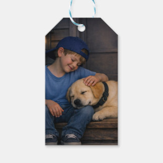 Boy and Sleeping Dog – Warm Moments Gift Tag