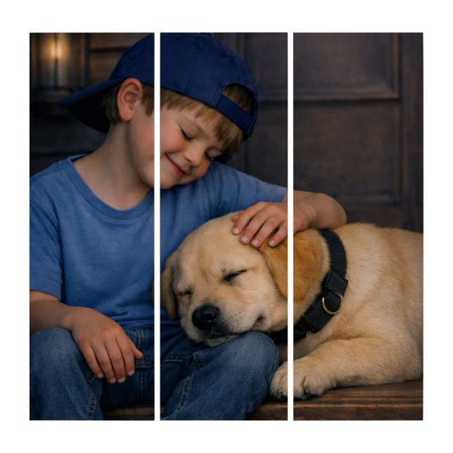 Boy and Sleeping Dog – Warm Moments Triptych (Front)