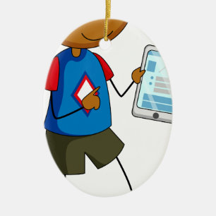 Boy and tablet ceramic ornament