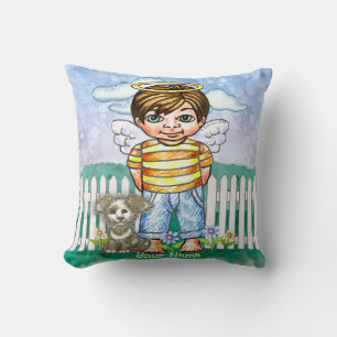 Boy Angel and Dog Throw Pillow