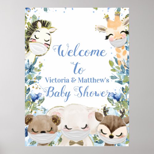 Boy Animals Masks Baby Shower Sign