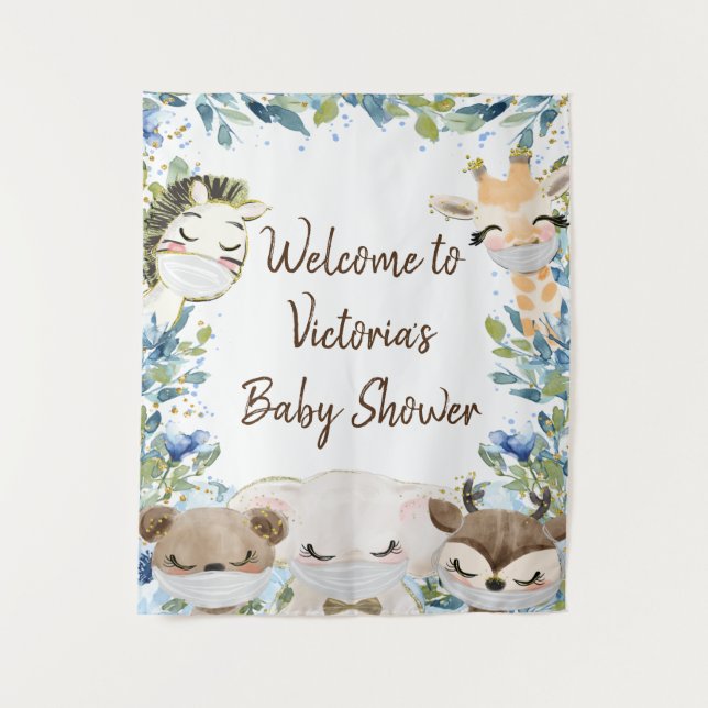 Boy Animals With Mask Baby Shower M Backdrop (Front)