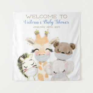 Boy Animals With Mask Baby Shower SQ Backdrop