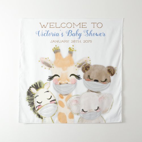 Boy Animals With Mask Baby Shower SQ Backdrop