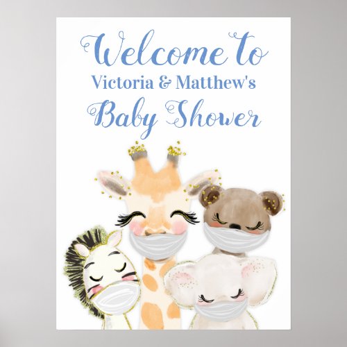 Boy Animals with Masks Baby Shower Sign