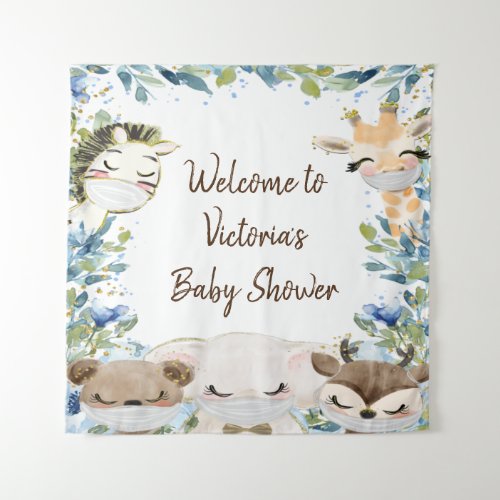 Boy Animals With Masks Baby Shower SQ Backdrop