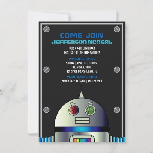 boy ANY AGE space ROBOT BIRTHDAY science party Invitation