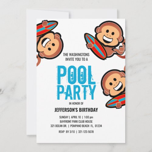 boy ANY AGE surf monkey POOL PARTY birthday Invitation