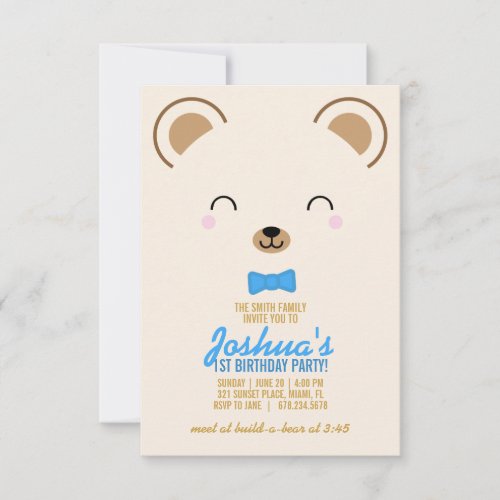 boy ANY AGE teddy BEAR BIRTHDAY party blue Invitation