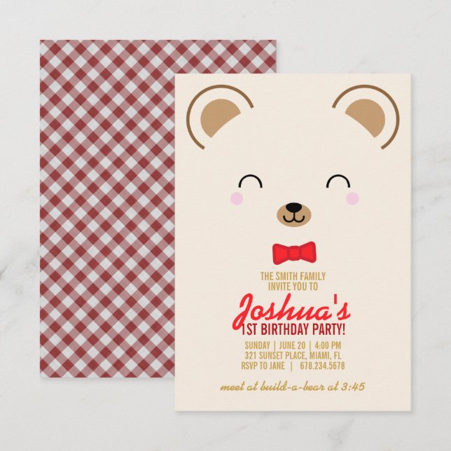 boy ANY AGE teddy BEAR PICNIC birthday party Invitation (Front/Back)