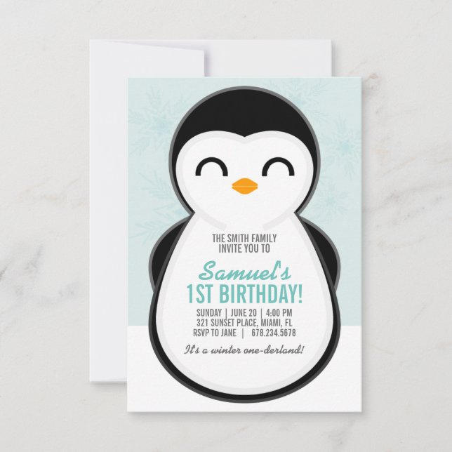 boy ANY AGE winter PENGUIN BIRTHDAY cute party Invitation (Front)