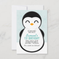 boy ANY AGE winter PENGUIN BIRTHDAY cute party Invitation