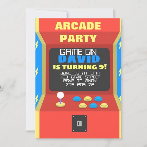 Boy Arcade Party Retro Gaming Birthday Invitation