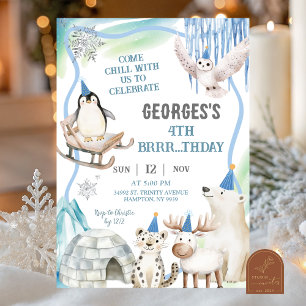 Boy Arctic Animals Birthday Party Invitation