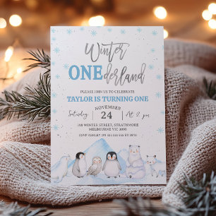 Boy Arctic Animals Winter Onederland 1st Birthday  Invitation