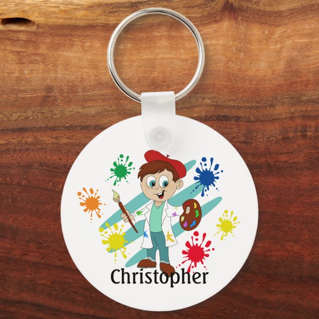 Boy Artist Painter Personalized Keychain (Back)