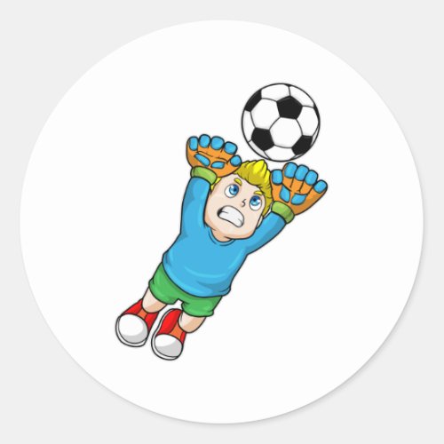 Boy as Goalkeeper with Soccer ball Classic Round Sticker