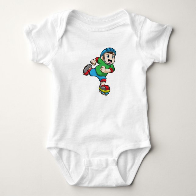 Boy as Skater with Skates & Helmet Baby Bodysuit (Front)