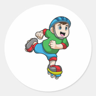 Boy as Skater with Skates & Helmet Classic Round Sticker