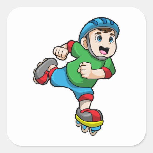 Boy as Skater with Skates  Helmet Square Sticker