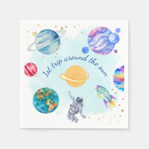 Boy Astronaut Gold Blue Rocket Ship Planet  Napkins