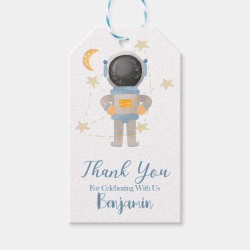 Boy Astronaut Outer Space Birthday Blue Thank You Gift Tags