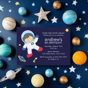 Boy Astronaut Outer Space Themed Birthday Party Invitation