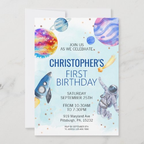 Boy Astronaut Space birthday party Invitation