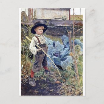 Boy At Cabbage Garden Painting Postcard by EDDESIGNS at Zazzle