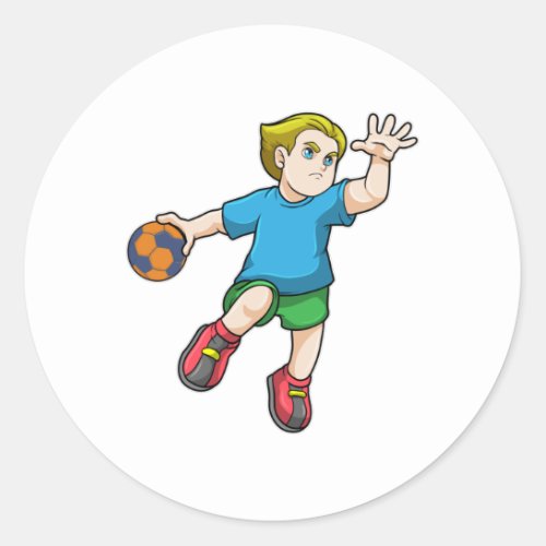 Boy at Jumping throw with Handball Classic Round Sticker