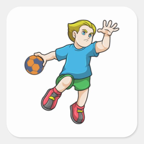 Boy at Jumping throw with Handball Square Sticker