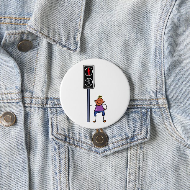 Boy at Pedestrian Crossing with Red Stop Signal Button (Creator Uploaded)