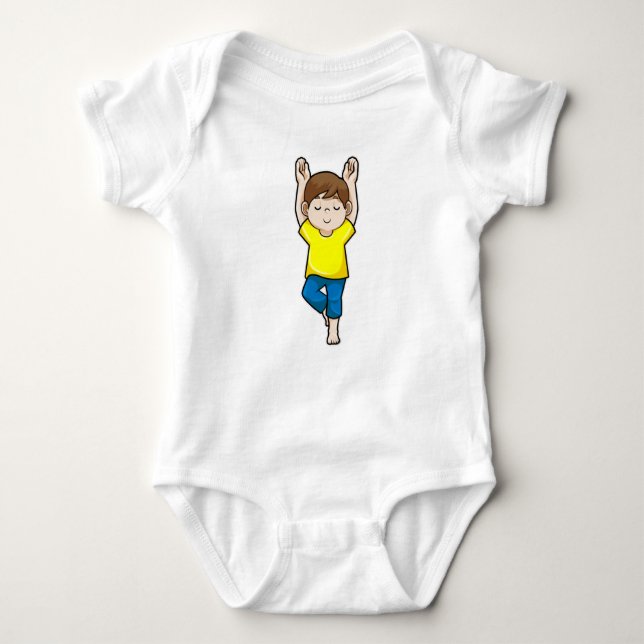 Boy at Yoga Stretching exercises Baby Bodysuit (Front)