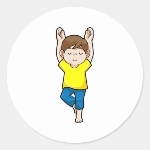 Boy at Yoga Stretching exercises Classic Round Sticker