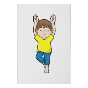 Boy at Yoga Stretching exercises Faux Canvas Print