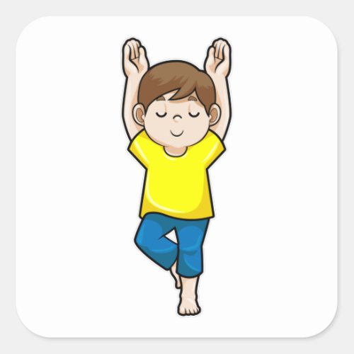 Boy at Yoga Stretching exercises Square Sticker