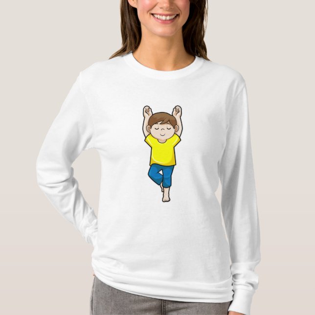 Boy at Yoga Stretching exercises T-Shirt (Front)