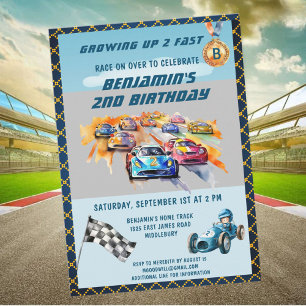 *Boy Auto Car Racing Theme 2nd Birthday Party Invitation