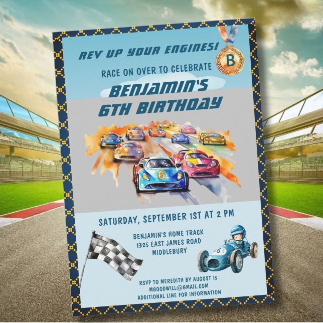 *Boy Auto Car Racing Theme 6th Birthday Party Invitation (Creator Uploaded)