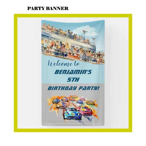 Boy Auto Racing Theme 5th Birthday Party Banner 