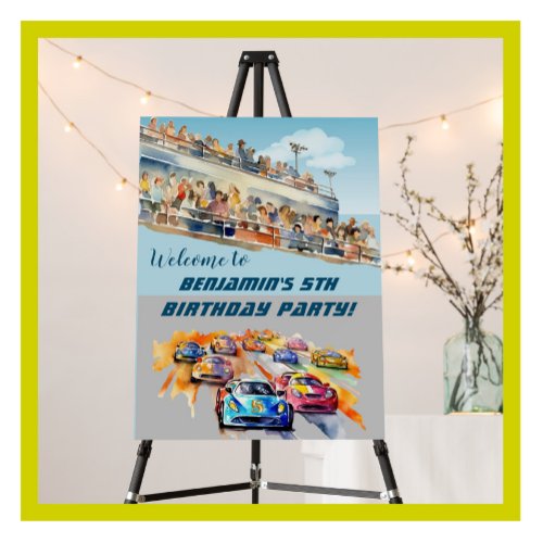 Boy Auto Racing Theme 5th Birthday Party Banner  Foam Board