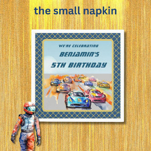 Boy Auto Racing Theme 5th Birthday Party Napkins