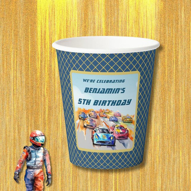 Boy Auto Racing Theme 5th Birthday Party Paper Cups (Creator Uploaded)