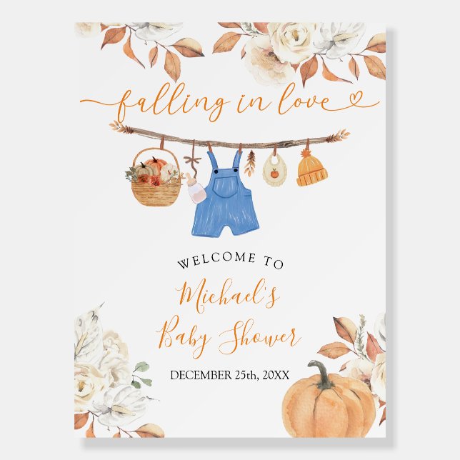 Boy Autumn Clothes Pumpkin Baby Shower Welcome Foam Board (Front)